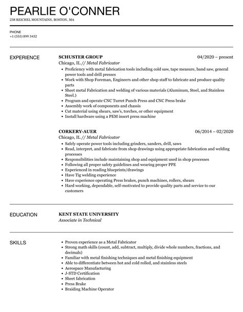 metal fabrication resume template